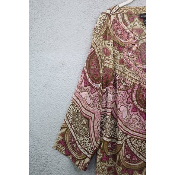 Lane Bryant 3/4 Wide Sleeve Sheer Tunic-Beaded-Sequins-Size 22/24-BOHO - Picture 3 of 13